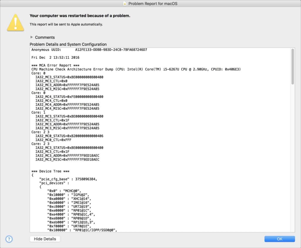 CPU Machine Check Architecture Error Dump – 2016 MBP